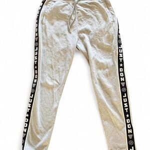 Just Don All City Sweat Pants Mens Size L Grey Heavy Logo Ankle Zip Activewear